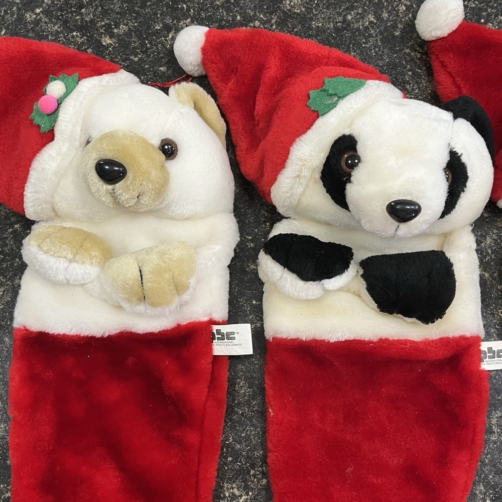 Vintage Christmas 3D Stockings 2Polar Bear 2Pandas Lot Of 4 - Picture 7 of 7